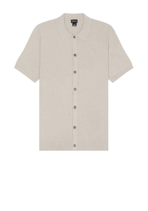 Club Monaco Short Sleeve Micro Boucle Shirt in Paloma - Grey. Size S (also in L, XL/1X).