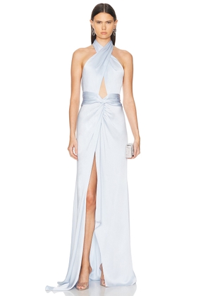 Lapointe Doubleface Satin Criss Cross Halter Cut Out Gown in Cloud - Baby Blue. Size 2 (also in ).