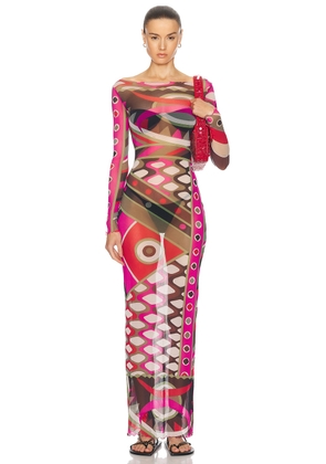 Emilio Pucci Maxi Dress in Khaki & Fuxia - Fuchsia. Size 38 (also in 40, 42, 44).