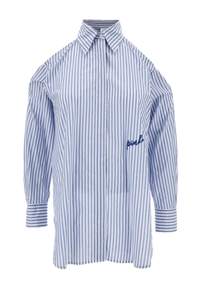 Pinko Oversized Light Blue Striped Shirt With Logo Embroidery In Cotton Blend Woman