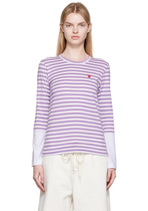 COMME des GARÇONS PLAY White & Purple Small Heart Patch Long Sleeve T-Shirt