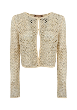Twinset Mesh Cardigan With Beads And Rhinestones