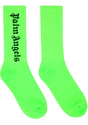 Palm Angels Green Gothic Logo Socks