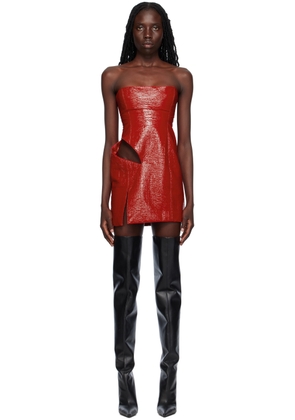 Feben Red Slit Faux-Leather Minidress