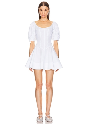 Helsa Poplin Sculptural Mini Dress in White. Size L, S.