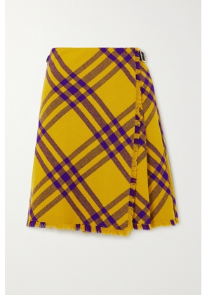 Burberry - Wrap-effect Checked Wool Skirt - Yellow - UK 6,UK 8