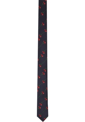 Thom Browne Navy Classic Rose Jacquard Tie