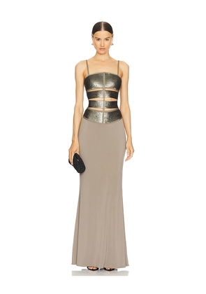Herve Leger Sequin Gown in Olive. Size S, XS.