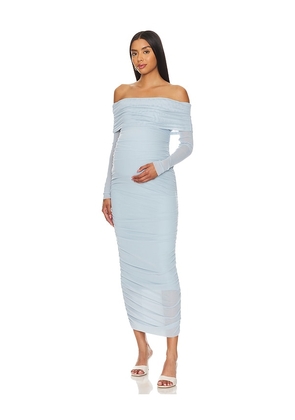 BUMPSUIT Off The Shoulder Mesh Dress in Baby Blue. Size S.