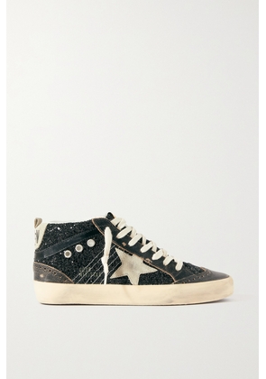 Golden Goose - Mid Star Suede And Leather-trimmed Distressed Glittered Faux Leather Sneakers - Black - IT35,IT36,IT37,IT38,IT39,IT40,IT41,IT42