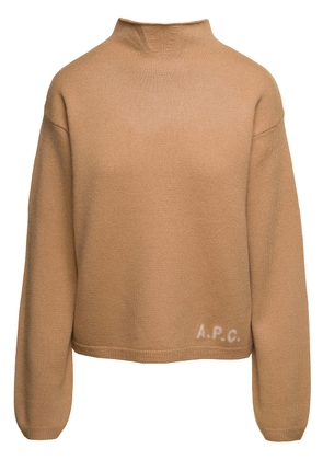 A.p.c. Beige Mock Neck Sweater With Embroidered Logo In Wool Woman
