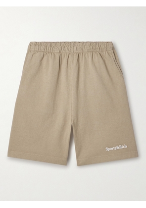 Sporty & Rich - Embroidered Cotton-jersey Shorts - Neutrals - x small,small,medium,large,x large