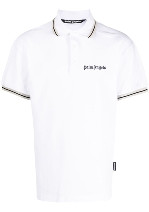 Palm Angels logo-print cotton polo shirt - White