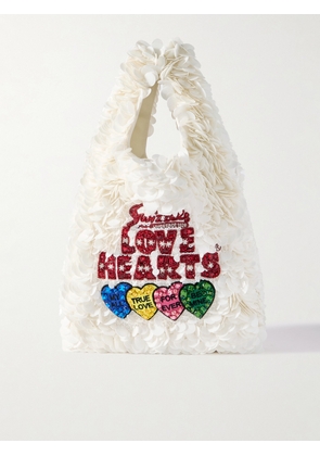 Anya Hindmarch - Love Hearts Embellished Embroidered Recycled-satin Tote - White - One size