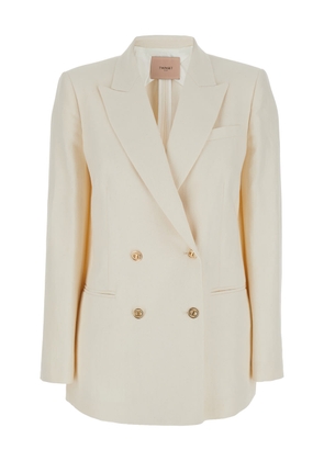 Twinset Beige Double-Breasted Jacket With Buttons In Techno Fabric Woman