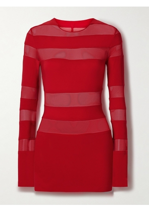 Norma Kamali - Pickleball Mesh-paneled Stretch-jersey Mini Dress - Red - xx small,x small,small,medium,large,x large