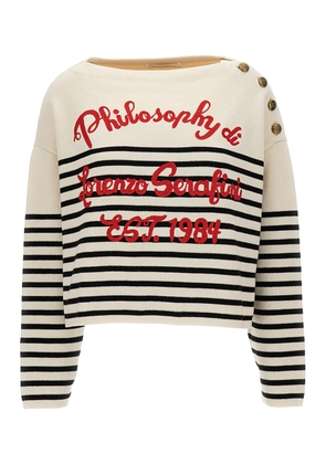 Philosophy Di Lorenzo Serafini Black & White Boat Neck Sweater In Cotton Blend Woman