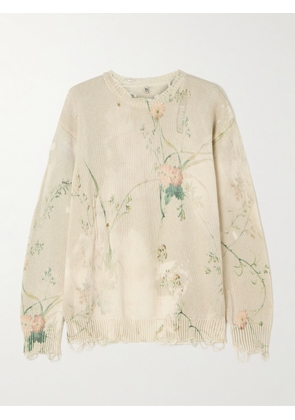 R13 - Distressed Floral-print Cotton Sweater - Cream - small,medium