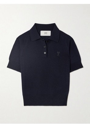 AMI PARIS - Embroidered Merino Wool Polo Shirt - Blue - xx small,x small,small,medium,large