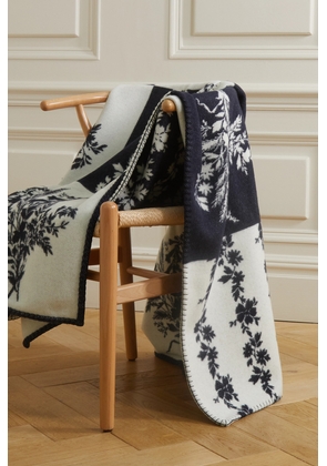 Erdem - Floral-jacquard Merino Wool And Cashmere-blend Throw - Blue - One size