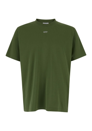 Off-White Dark Green Crewneck T-Shirt With Contrasting Off Print In Cotton Man