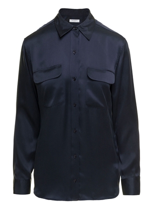 Signature Navy Blue Long Sleeves Shirt In Silk Woman Equipment