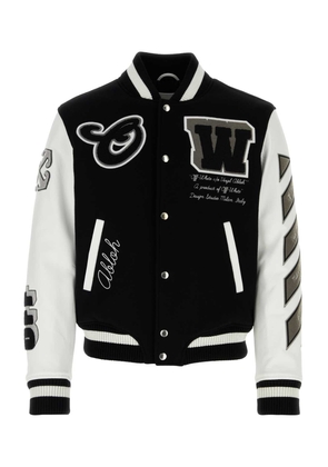 Off-White Two-Tone Wool Blend And Leather Bomber Jacket