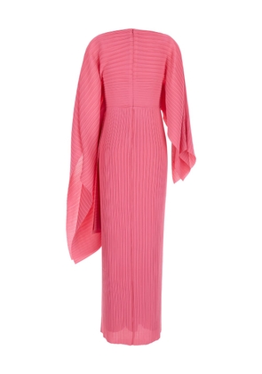 Solace London Adami Maxi Pink Asymmetric Dress In Pleated Chiffon Woman