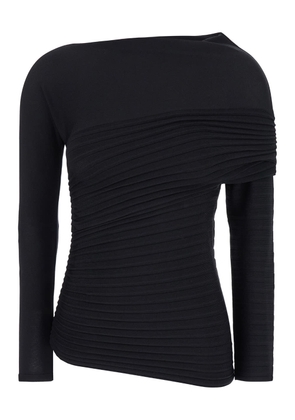 Philosophy Di Lorenzo Serafini Black Asymmetric Top With Long Sleeves In Pleated Viscose Blend Woman