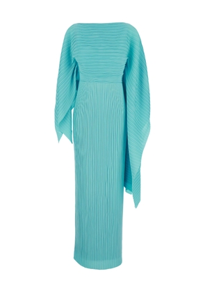 Solace London Adami Maxi Light Blue Asymmetric Dress In Pleated Chiffon Woman
