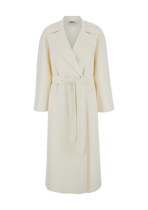 Alberta Ferretti White Coat With Wide Revers And Belt In Wool Woman