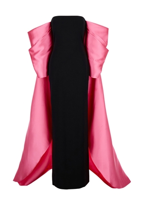 Solace London Kyla Long Fuchsia And Black Dress With Train In Twill And Crepe Woman