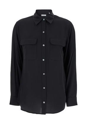 Equipment Signature Black Shirt With Patch Pockets In Silk Woman