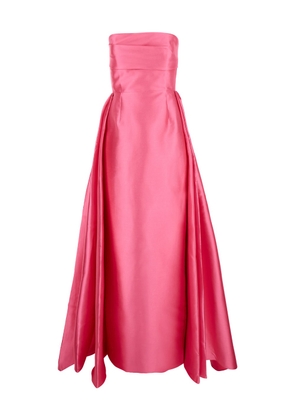 Solace London Tiffany Long Pink Dress With Pleated Detail And Train In Satin Woman