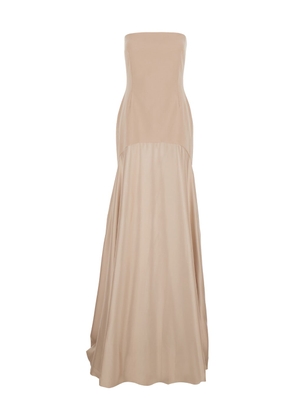 Solace London Alessandra Long Beige Dress With Relaxed Skirt In Satin And Silk Woman