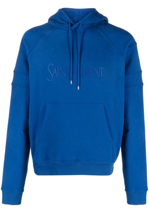 Saint Laurent logo-embroidered cotton hoodie - Blue