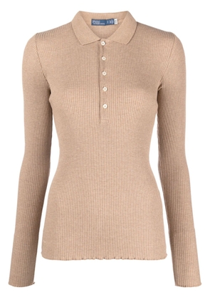 Polo Ralph Lauren long-sleeve ribbed-knit polo shirt - Brown