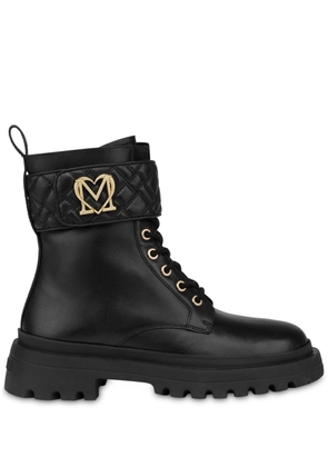 Love Moschino logo-plaque leather ankle boots - Black