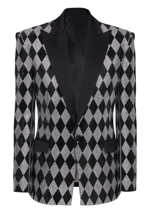 Balmain rhinestone-embellished diamond-pattern blazer - Black