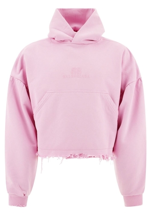 Balenciaga logo-embroidered cropped hoodie - Pink