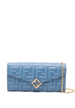 FENDI Continental debossed-logo leather wallet-on-chain - Blue