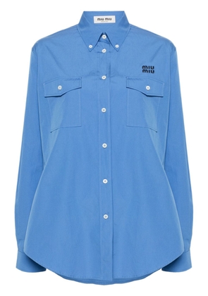 Miu Miu logo-embroidered cotton shirt - Blue