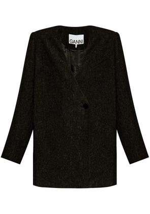 GANNI textured collarless jacket - Black