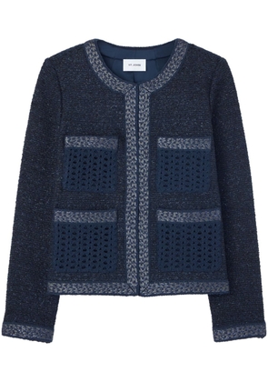 St. John knitted-trim tweed jacket - Blue