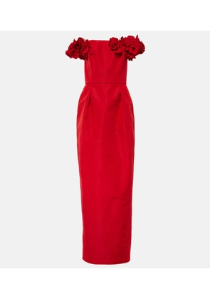 Monique Lhuillier Floral-appliqué silk faille gown