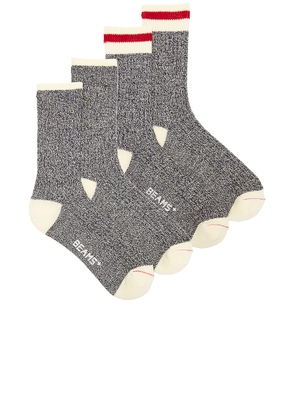 Beams Plus Rag Socks in Navy - Grey. Size all.