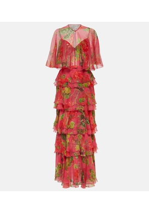 Oscar de la Renta Floral tiered silk chiffon gown