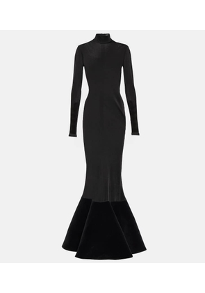 David Koma Flounced velvet and jersey gown