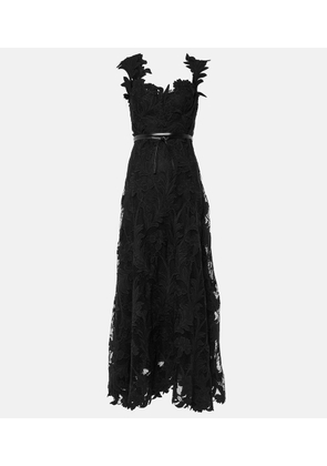 Oscar de la Renta Marbled Carnation Guipure lace bustier gown