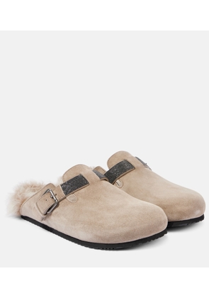 Brunello Cucinelli Beaded shearling-lined suede clogs